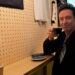 Hugh Jackman enjoying a coffee at the Le Peleton Cafe.