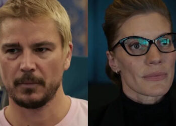 Side-by-side pictures of Josh Hartnett and Katee Sackhoff in Fight or Flight.