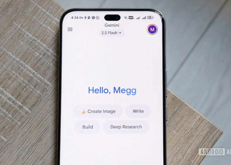 gemini app on a smartphone screen with a greeting