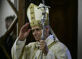 Pope Leo XIV presides over a mass for the 125th anniversary of the Dedication of the Church of Sant'Anselmo on the Aventine Hill in Rome on Nov. 11, 2025.