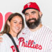 Ouzounova / SplashNews.com Kylie and Jason Kelce attend the Atlanta Braves vs Philadelphia Phillies match in Philadelphia on March 30, 2024