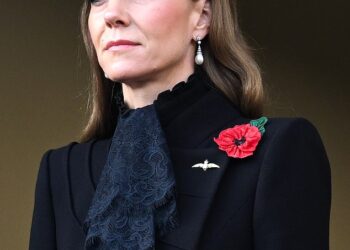Kate paid a touching tribute to Princess Diana by wearing her Collingwood earrings, inherited from her late mother-in-law during the National Service of Remembrance