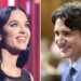 A split of Katy Perry and Justin Trudeau smiling.
