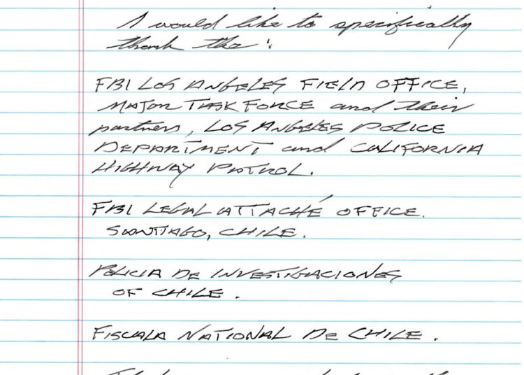 Handwritten letter from Keanu Reeves