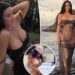 Kim Kardashian wears sheer lace dress on the beach