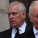 Britain's Prince Andrew, Duke of York (L) and Britain's King Charles III leave following a Requiem Mass, a Catholic funeral service, for the late Katharine, Duchess of Kent, at Westminster Cathedral in London on September 16, 2025. Britain's Duchess of Kent, known for her links to the Wimbledon tennis tournament and for anonymously teaching music at a primary school. The duchess, a talented pianist, organist and singer, was born Katharine Worsley into an aristocratic family in Yorkshire, northern England. (Photo by Adrian Dennis / AFP) (Photo by ADRIAN DENNIS/AFP via Getty Images)