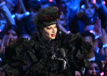 Lady Gaga accepts the Artist of the Year award on stage during the MTV Video Music Awards at UBS Arena on Sept. 7, 2025, in Elmont, New York.