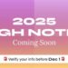 2025 High Notes music event announcement with Bandsintown logo, promoting upcoming music festival and artist lineup, encouraging fans to verify info before December 1.