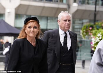 Andrew and Sarah at the Duchess of Kent's funeral at Westminster Cathedral on September 16