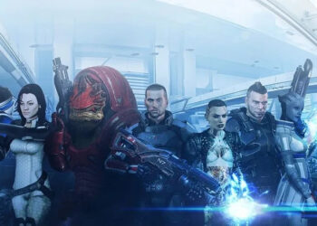 Brandon Keener as the voice of Garrus Vakarian, Yvonne Strahovski as Miranda Lawson, Steve Blum as Grunt, Mark Meer as Shepard, Courtenay Taylor as Jack, Freddie Prinze, Jr. as James Vega, Ali Hillis as Liara T'Soni, and Liz Sroka as Tali'Zorah on the cover of Mass Effect 3