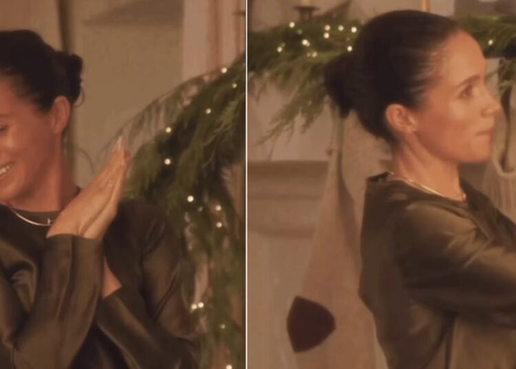 Meghan Markle Wears Silky Olive Green Blouse and Skirt in Christmas As Ever Post