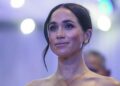 Duchess of Sussex Meghan Markle wears strapless gown