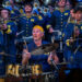Chad Smith, center, performs with the University of Michigan Marching Band at Hill Auditorium in Ann Arbor, Michigan, on Nov. 2, 2025.