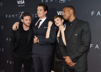 Jamie Bell, Miles Teller, Kate Mara, and Michael B. Jordan attend the New York premiere of "Fantastic Four" at Williamsburg Cinemas on Aug. 4, 2015.