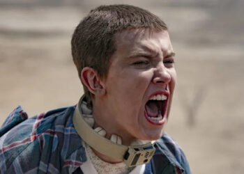 Eleven (Millie Bobby Brown) screaming on Stranger Things