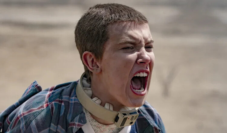 Eleven (Millie Bobby Brown) screaming on Stranger Things