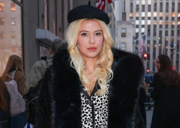 Millie Bobby Brown in a black jacket and hat in New York in March 2025.