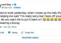 Tweet about fainting at work; a helper removed the poster's headwear, mistaking it for a hijab, and offered to replace it. It was a durag