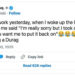 Tweet about fainting at work; a helper removed the poster's headwear, mistaking it for a hijab, and offered to replace it. It was a durag