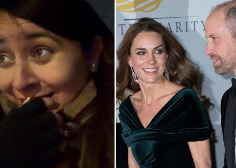 Close up of women on the left and Princess Kate and Prince William on the right wearing smart clothes