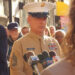 Gibbs at a press conference in his dress browns in "NCIS" (2003-present)