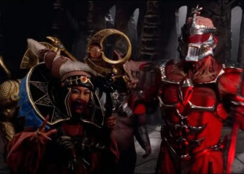 Rita Repulsa laughing as Lord Zedd raises his staff in Mighty Morphin Power Rangers: The Movi