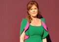 Sarah Ferguson wearing a green dress with pink accents