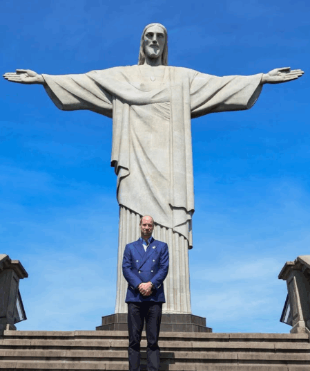 Prince William stands in front of the Christ the Redeemer statue in Rio de Janeiro