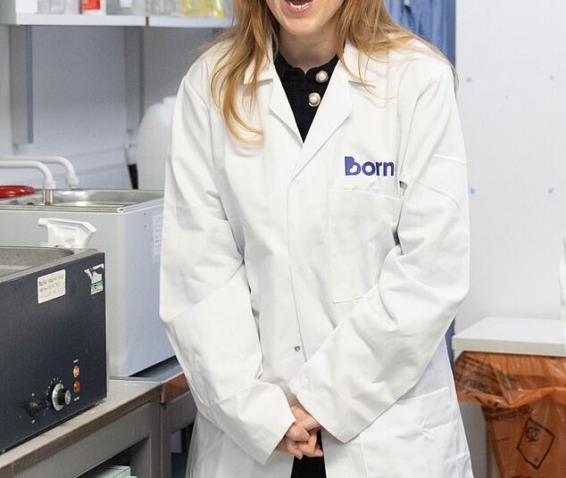 Princess Beatrice was all smiles as she visited the Borne research unit at Chelsea and Westminster Hospital on Monday