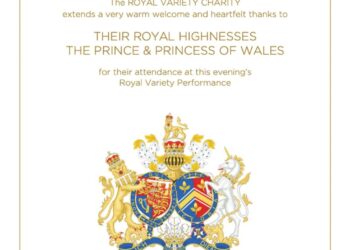 The Prince and Princess of Wales brochure for Royal Variety Charity event November 19, 2025
