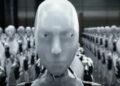Sonny in a crowd of robots in I, Robot