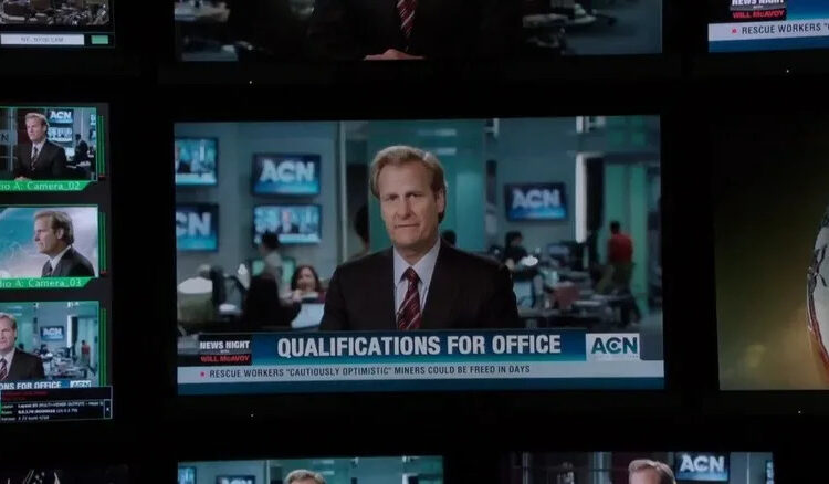 Will McAvoy (Jeff Daniels) reporting the news on The Newsroom