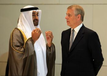 Andrew Mountbatten Windsor, 65, (right) has been offered use of a waterfront home by UAE president Sheik Mohamed bin Zayed Al Nayhan (pictured left)