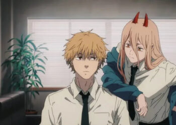 Chainsaw Man, Denji sitting in chair while Power looks over him