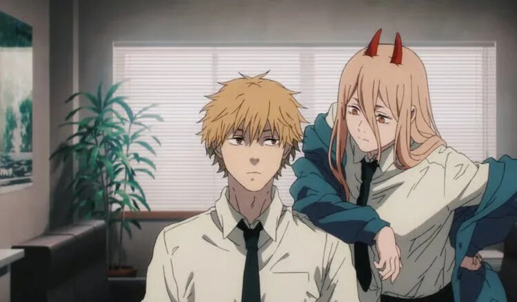 Chainsaw Man, Denji sitting in chair while Power looks over him