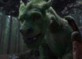 Elliot the Dragon looking down at Pete in Pete's Dragon
