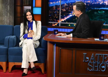 Scott Kowalchyk/CBS Demi Moore and Stephen Colbert on 'The Late Show with Stephen Colbert'