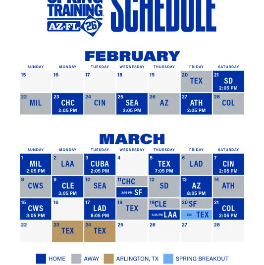 The Kansas City Royals 2026 Spring Training schedule.
