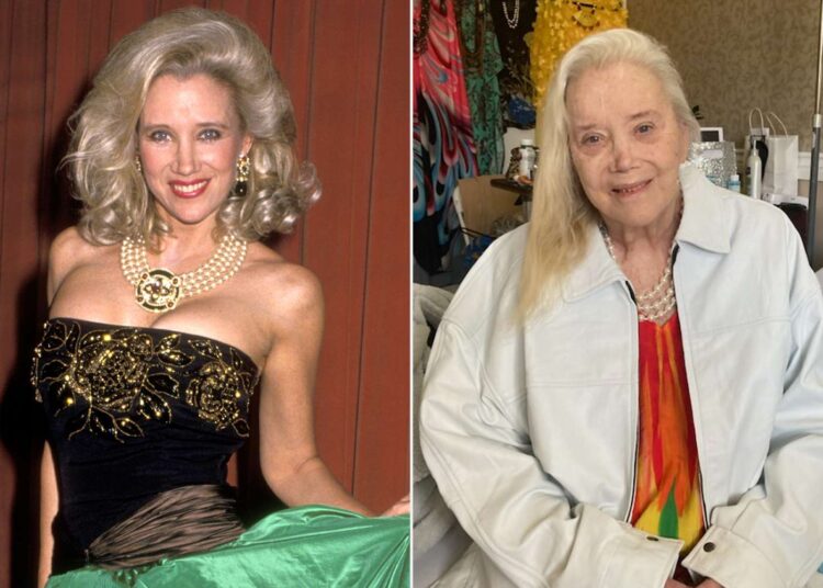Split image showing Sally Kirkland in her career prime on one side and a recent photo of her looking older and frail on the other.