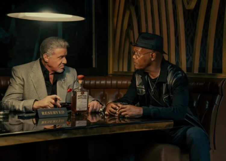 Sylvester Stallone as Dwight Manfredi and Samuel L. Jackson as Russell Lee Washington Jr. in the Paramount+ original series TULSA KING. Photo Credit: Brian Douglas/Paramount+. ©2025 Viacom International Inc. All Rights Reserved.