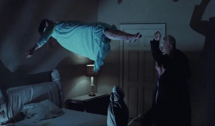 Regan floating above the bed in The Exorcist