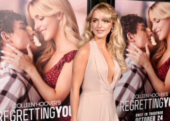 Mckenna Grace, a cast member in "Regretting You," poses for a photo at the premiere of the film on Monday, Oct. 20, 2025, at Paramount Theater in Los Angeles. (AP Photo/Chris Pizzello)