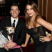 Sofia Vergara in a black dress with her son Manolo Gonzalez Vergara and their dog