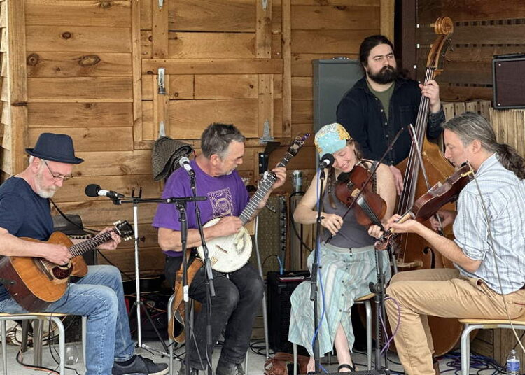 A band playing music indoors
