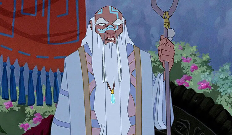 King Kashekim holding his staff in Atlantis: The Lost Empire (2001)