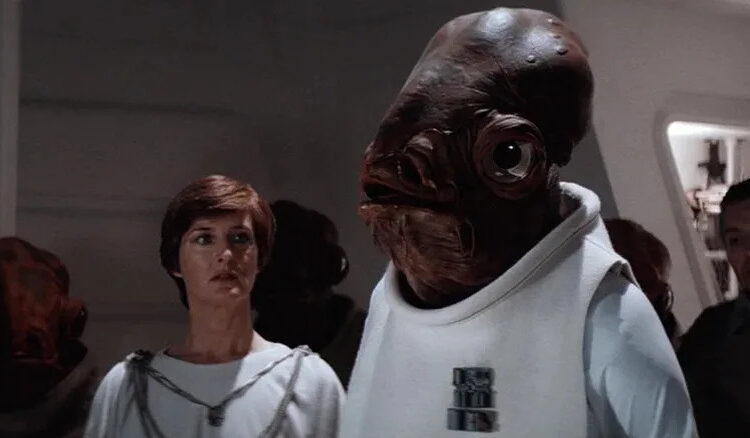 Tim Rose as Admiral Ackbar with Caroline Blakiston as Mon Mothma in Star Wars: Return of the Jedi