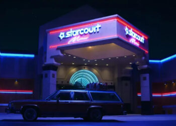 The entrance to Starcourt Mall in "Stranger Things"