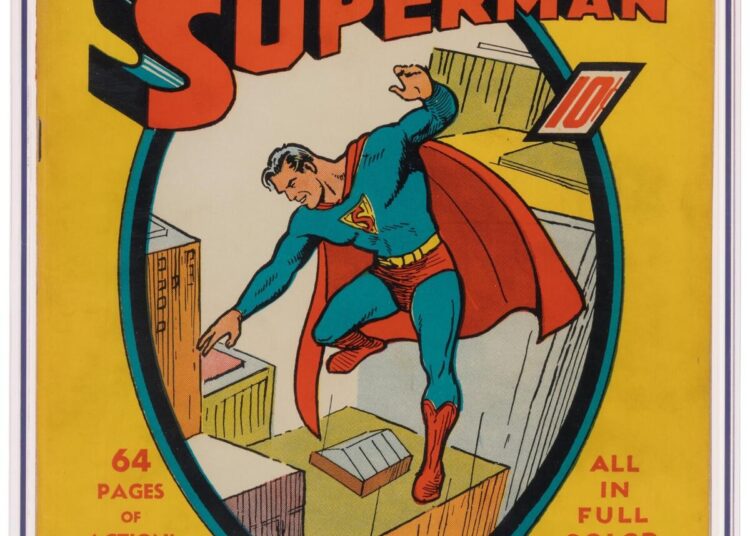 A vintage comic book with Superman on the cover