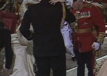 A sweet moment from Andrew's wedding to Sarah Ferguson at Westminster Abbey in July 1986 shows just how close the former Duke of York and Prince William (pictured sharing a hug) once were