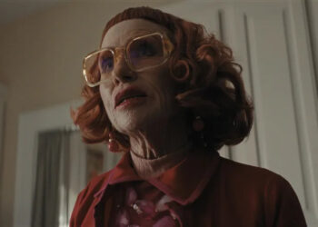 Aunt Gladys in the principal's kitchen in